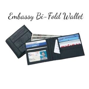 NWT Embassy Genuine Soft Leather Black Bi-Fold Wallet Style LULWALS